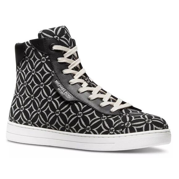 MICHAEL KORS Men's Keating Diamond Print High-Top Sneaker Black/Cream 9.5 - Picture 1 of 8